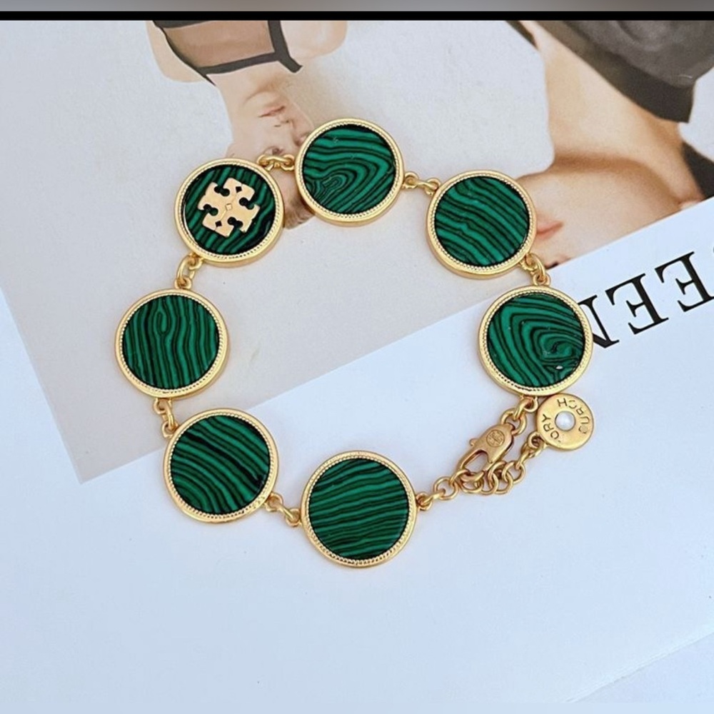 Tory Burch Green Gold Jewelry Set; Bracelet & Earrings - Picture 2 of 6